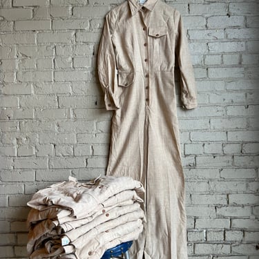 XSMALL SMALL, 1970s Deadstock Khaki Flared Coveralls, Bell Bottom, Overalls - J 