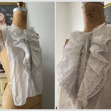 Antique Victorian white cotton & lace dickie | women’s accessory, ruffled heirloom dickie 