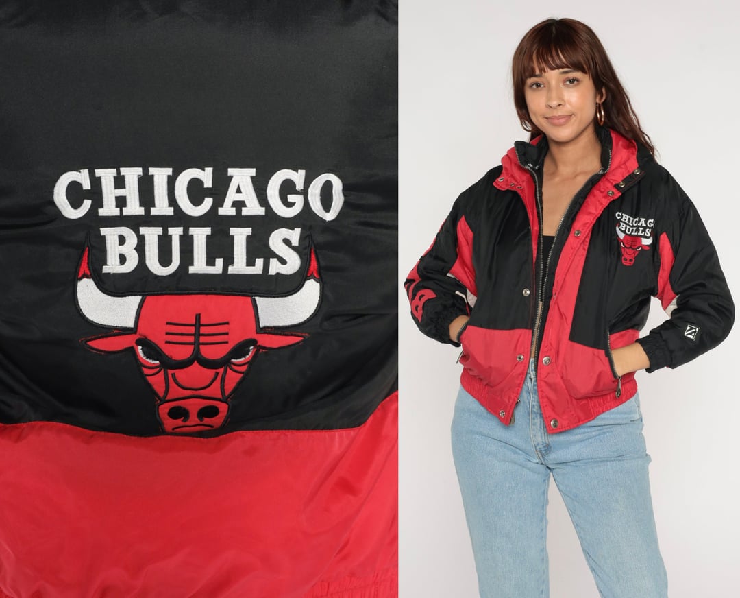 Vintage Chicago Bulls Starter Nylon Full Zip NBA Puffer Jacket 