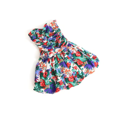 Vintage 80s colorful floral puff mini dress 