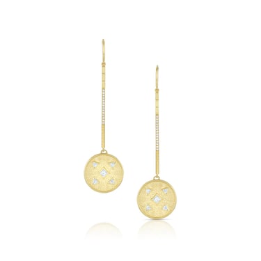 Diamond Pendulum Medallion Earrings - 18k Gold + Diamonds
