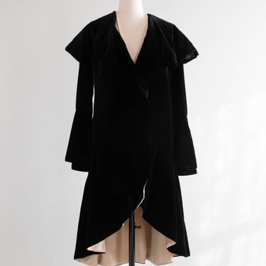 Elegant 1920's Black Silk Velvet Opera Coat / Small