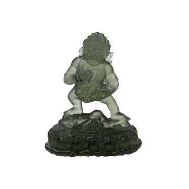Crystal Glass Pate-de-Verre Moss Green Zambala , Money Deity Statue ws2090E 