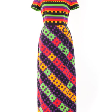 1970's Lanvin Geometric Print Maxi Dress