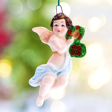 VINTAGE: 1980 - ACOF Japan Porcelain Angel Cherub Ornament - Angel with Wreath - Collectable - Holiday - Christmas - SKU 15-C1-00030279 