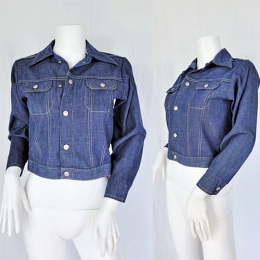 1970's Unlabeled Jean Denim Jacket I Dagger Collar I Snap Front Sz Sm 
