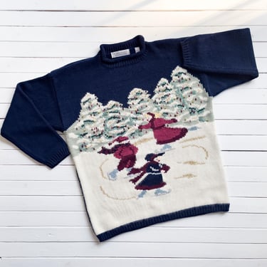 Christmas sweater 90s vintage Karen Scott Victorian ice skating embroidered wool angora sweater 