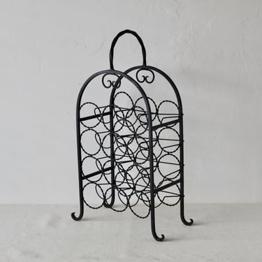 Arthur Umanoff Style Wrought Iron Twisted Wire 12 Wine Bottle Rack Vintage Mid-Century 