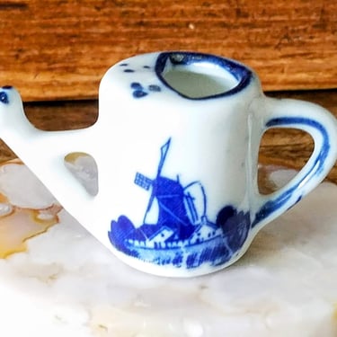 Mini China Watering Pot~Blue & White Teapot~Vintage Toy~Hand painted Dutch Windmill 