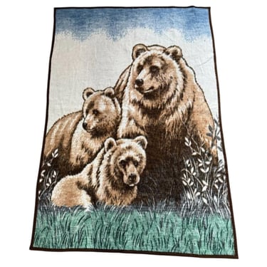 Vintage Biederlack Blanket Grizzly Bears Cubs Cabin Rustic 50x74 Throw Bear 