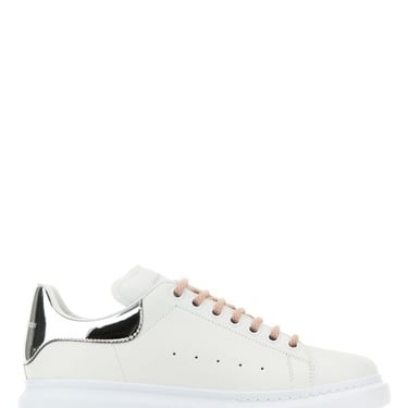 Alexander Mcqueen Women White Leather Sneakers With Silver Leather Heel