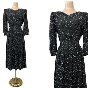 VINTAGE 80s Black and White Rayon Day Dress by Karin Stevens Size 10 | 1980s Triangle Print Dress Dress  | VFG 