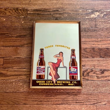 1930s QCB Beer Advertisement Mirror Pin-Up Queen City Brewing Company Cumberland Maryland Vintage Original 