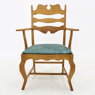 1960s Henning Kjærnulf Razorblade Armchair in Solid Oak for EG Møbler, Denmark 