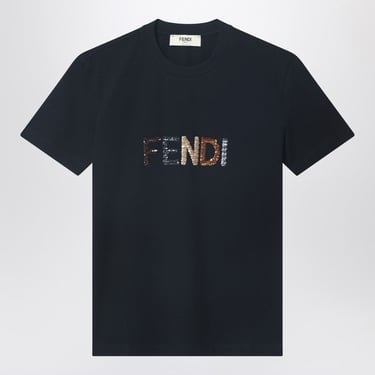 Fendi Black T-Shirt With Sequin Logo Embroidery Women