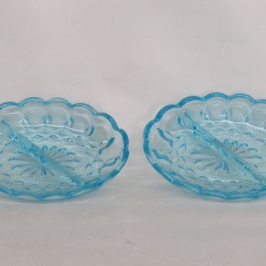 Anchor Hocking Glass Fairfield Light Blue Relish Dishes 2 Part a Pair 2649B