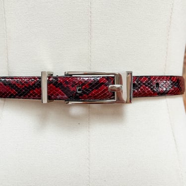 burgundy snakeskin belt | 90s vintage dark red snake leather skinny belt 