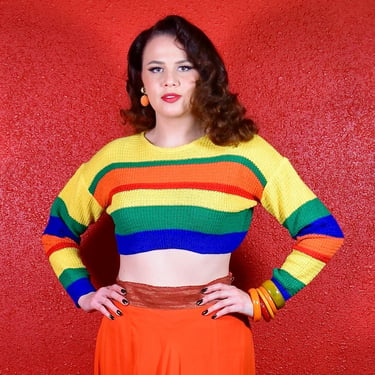 1970s Cropped Stripe Sweater Rainbow 