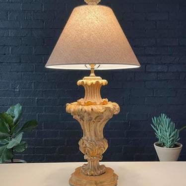 Vintage Italian Rococo-Style Carved Wood Lamp, c.1950’s 