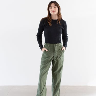 Vintage 26 Waist Olive Green Army Pants | Unisex Utility Fatigues Military Trouser | Button Fly | F535 