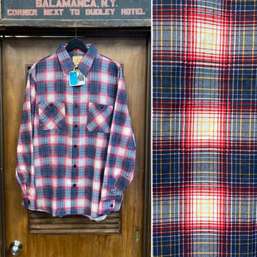 Vintage 1960’s -Deadstock- Shadow Plaid Workwear Style Rockabilly Shirt, Size XL, Mint Shape, 60’s Vintage Clothing 