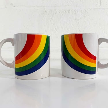 Vintage Rainbow Mugs Set of 2 Made In Korea F.T.D.A. FTDA Coffee Cup Gay Pride Classic 1984 Cheerful Kitsch Kawaii Stranger Things 1980s 80s 