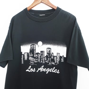 Los Angeles shirt / 90s LA shirt / 1990s Los Angeles skyline souvenir baggy single stitch black t shirt Large 