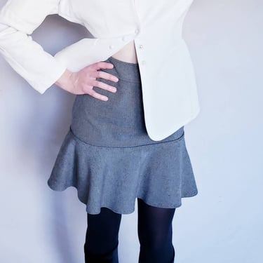 Vintage Balenciaga Skirt in Gray Wool with Fishtail/ Designer Wool Short Skirt /medium 