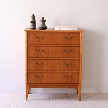 Vintage 1960s Scandinavian Teak & Beech 4-Drawer Chest with Gold Handles 