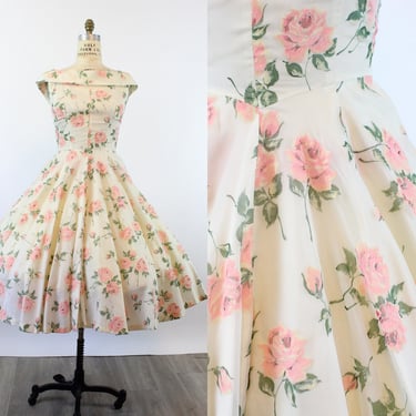1950s ROSE print organza dress medium | new spring 