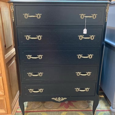 Super elegant! Black painted chest of drawers with awesome hardware 34.5” x 18.25” x 47” Call 202-232-8171 to purchase
