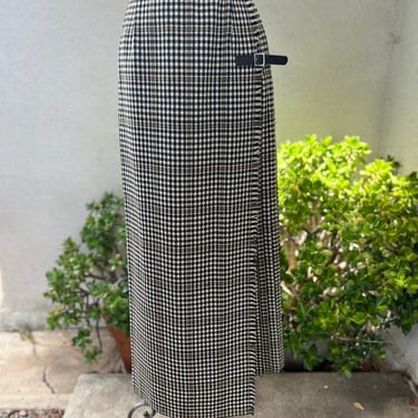 Vintage maxi plaid houndstooth kilt skirt wrap medium 