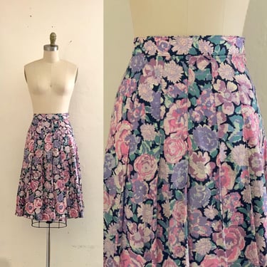 vintage 80's floral laura ashley high waist pleated skirt 