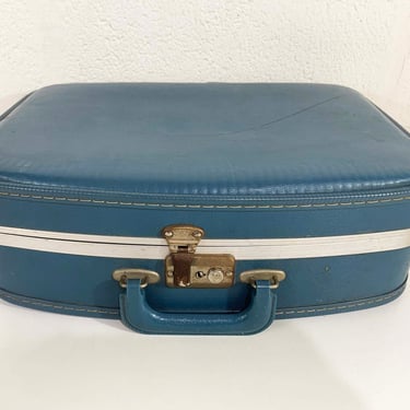 1950s Vintage Travins Red Round Travel Train Suitcase or Hat Box