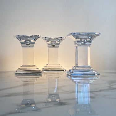 Set of three square classic column glass candleholders 
