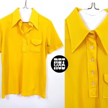 Bright Vintage 70s Yellow Short Sleeve Dagger Collar Shirt 