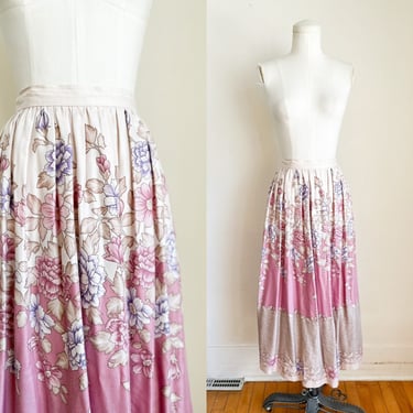 Vintage 1980s Ellen Tracy Floral Midi Skirt / XS 
