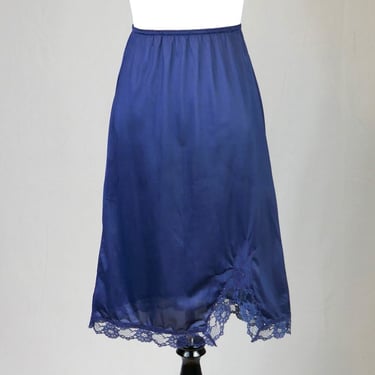 80s Blue Skirt Slip - Lace Hem - Nylon Half Slip - Richform - Vintage 1980s - M L 