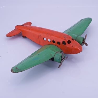 Vintage Airplane Pressed Steel Toy Wall Art Hanger Miod-Century Aviation Model 
