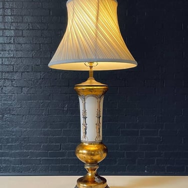 French Neoclassical Style Reverse Painted Glass w/ Classical Male Figural Motifs Table Lamp, c.1930’s 