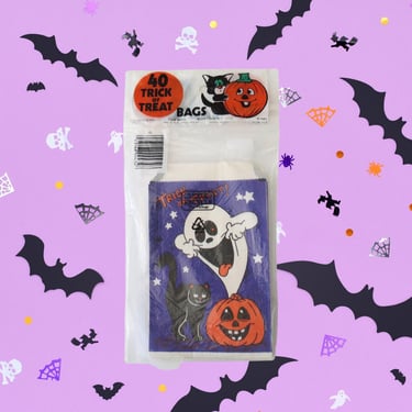 Vintage Halloween Treat Bags - Fun World Paper Trick Or Treat Sacks  - Ghost Pumpkin Black Cat - 80s Era 