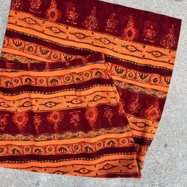 Vintage 90s Orange Boho Southwestern Printed High Slit Midi Skirt 