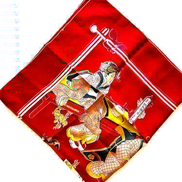 Vintage 1940s 1950s Japanese Geisha Silk Scarf // Red Asian Accessories 