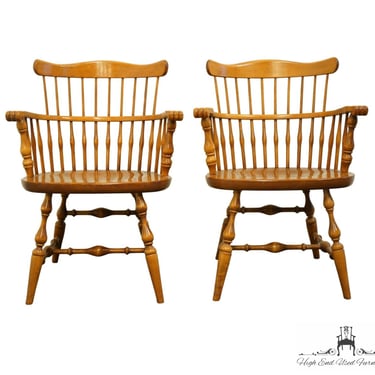 Set of 2 ETHAN ALLEN Heirloom Nutmeg Maple Comb Back Dining Arm Chairs 10-6102A 