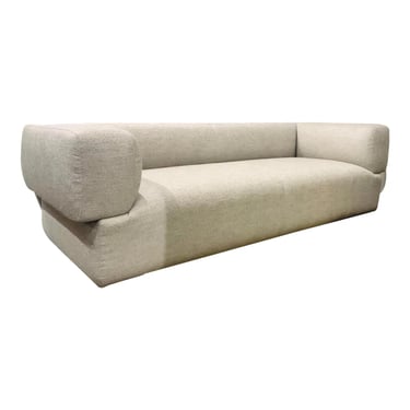 Modern Beige Performance Fabric Cubed Arm Sofa