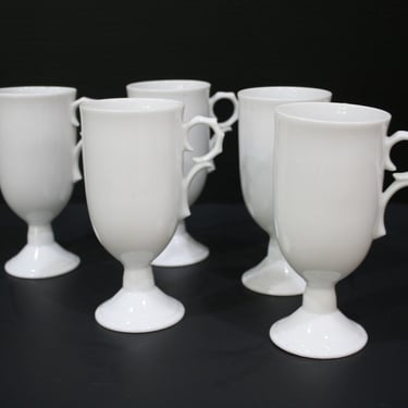 1970s - Crisp White - Porcelain - Pedestal Mugs - English Made - Large - Set of 5 