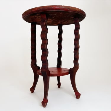 1890s Art Nouveau Style Primitive Antique Oxblood Red Lacquer Plant Stand 