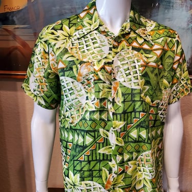 Hawaiian Shirt, Vintage Hawaiian Shirt, Green Hawaiian Shirt, Pineapple Patterned Shirt, Green Patterned Shirt, Tacky Hawaiian Shirt 
