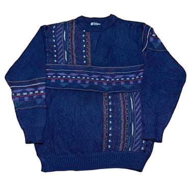 Vintage 90's Grandpa Crew Neck Pullover Sweater | Coogi Style Blue Streetwear | Cosby Biggie Sweater  | Knitted Sweater | Size L 