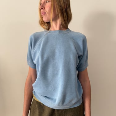 60s Light Blue Faded Short Sleeve Sweatshirt